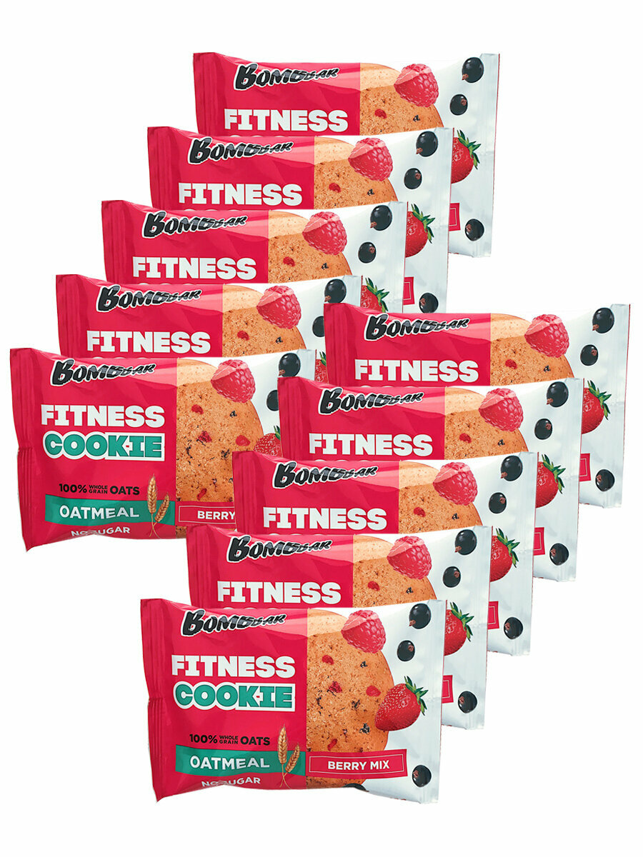 Bombbar, Овсяное печенье Fitness Cookie, 10шт по 40г (ягодный микс)