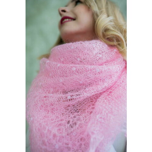 фото Платок легендарные пуховые платки, 140х140 см, розовый
