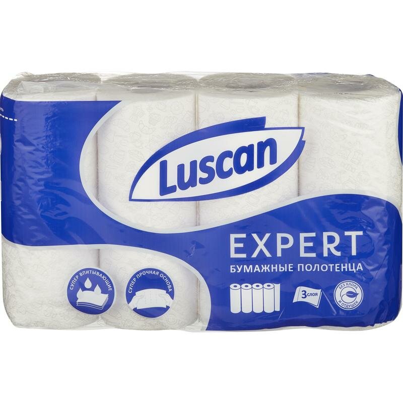 Бумажные Полотенца Полотенца бумажные Luscan Expert 3сл с тиснением и перф 4шт/уп