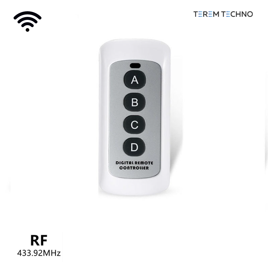 Пульт брелок RF 433 мгц четырехкнопочный беспроводной, дистанцинный Terem Тechno повторитель для умного WiFi выключателя с Алисой Tuya / Smart Life / Digma и других устройств программируемый
