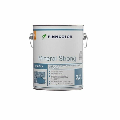 краска водно дисперсионная finncolor mineral strong фасадная глубокоматовая белый 2 7 л Краска ВД Finncolor Mineral Strong Tikkurila акриловая фасадная 2,7 л