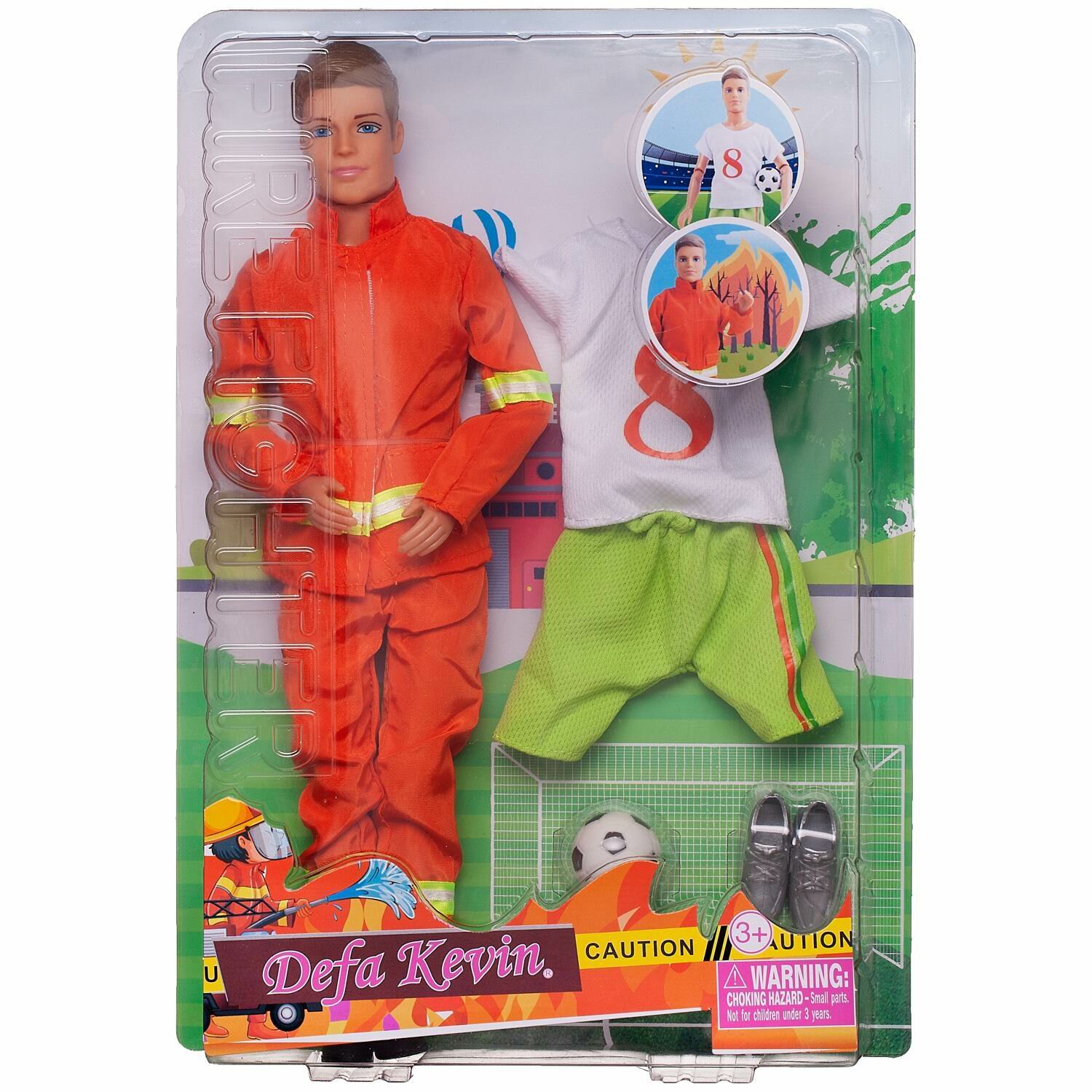 Игровой набор Кукла Defa Kevin Пожарный с комплектом сменной одеждой (форма футболиста №8) и игровыми предметами 30 см 8382d/№8