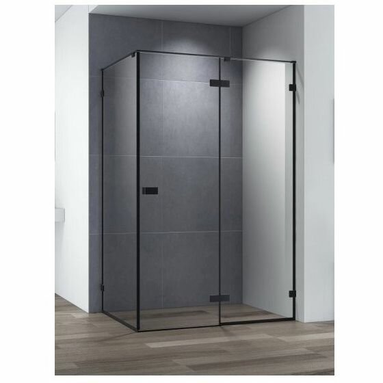 Душевой уголок Cezares Bellagio-AH-1-140/80-C-NERO, цвет профиля чёрный матовый, стекло прозрачное 8 мм 1400х197х80 см