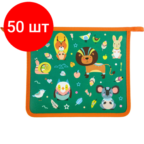 Комплект 50 штук, Папка для тетрадей №1School Animals, А5, молния, пластик, ПТ-735