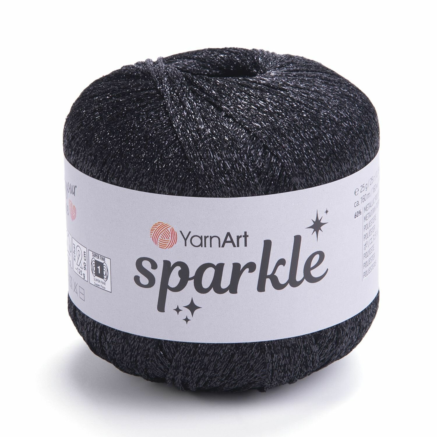 Пряжа Sparkle YarnArt, черный - 1360, 60% полиэстер металлик, 40% полиамид, 6 мотков, 25 г, 160 м.