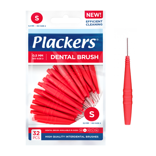 Межзубные ершики Plackers Dental Brush S, 0,5 мм (32 шт.) + колпачок
