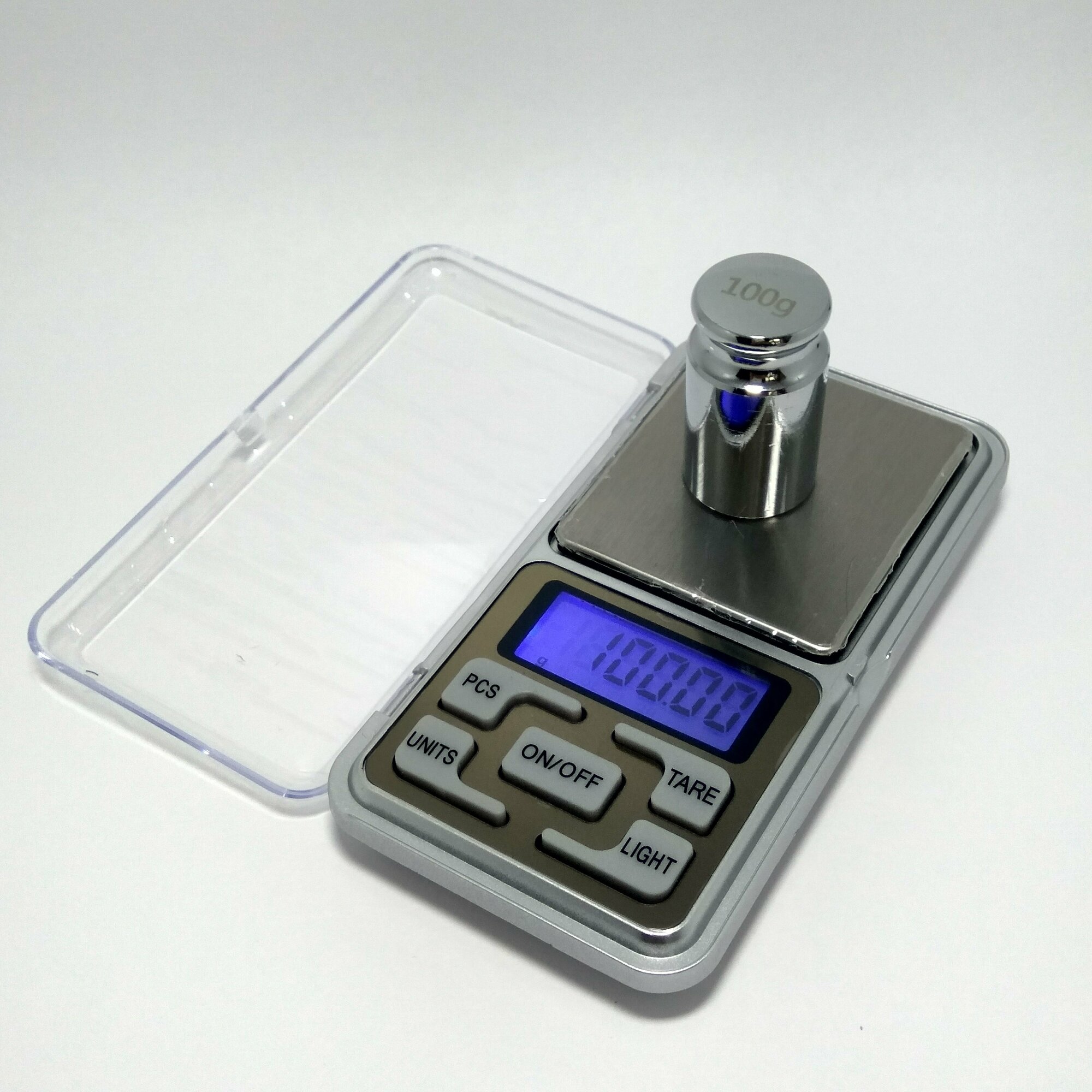 Весы ювелирные карманные электронные портативные с гирькой калибровочной, точность 0,01г до 100 гр.