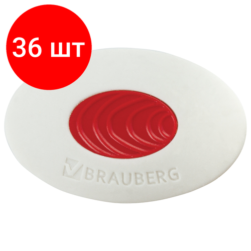 Комплект 36 шт, Ластик BRAUBERG Oval PRO, 40х26х8 мм, овальный, красный пластиковый держатель, 229560 ластик brauberg 55x23x10 мм белый овальный 222471 3 шт