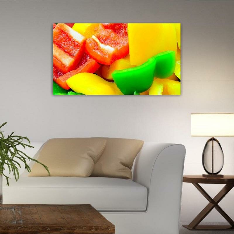 Картина на холсте 60x110 LinxOne "Болгарский перец кусочки овощи" интерьерная для дома / на стену / на кухню / с подрамником