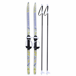 Лыжи подростковые "Ski Race" 130/100 см, унив. крепление, с палками стеклопластик серые.