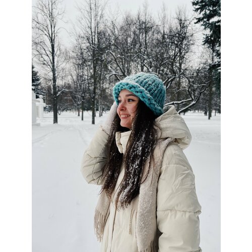 фото Шапка бини , размер s/m, бирюзовый мериносович