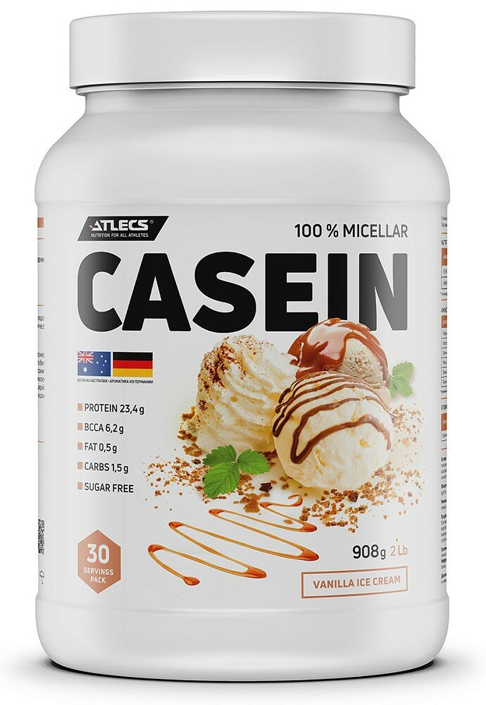 Atlecs Casein 908 g, (мороженое ванильное)