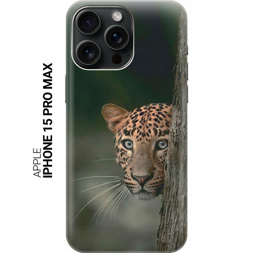 Силиконовый чехол на Apple iPhone 15 Pro Max / Эпл Айфон 15 Про Макс с рисунком Подглядывающий леопард