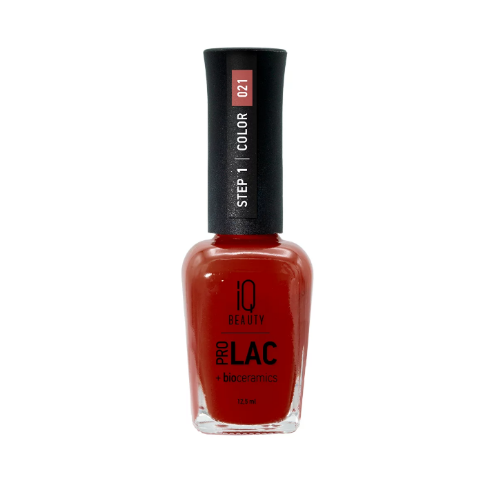 IQ Beauty №021 Red lipstick - Айкью Бьюти Лак для ногтей профессиональный укрепляющий с биокерамикой №021 (красный), 12,5 мл -