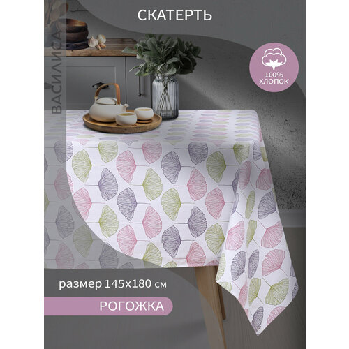 фото Скатерть кухонная 145х180 см, ткань рогожка, 100% хлопок, цветение василиса