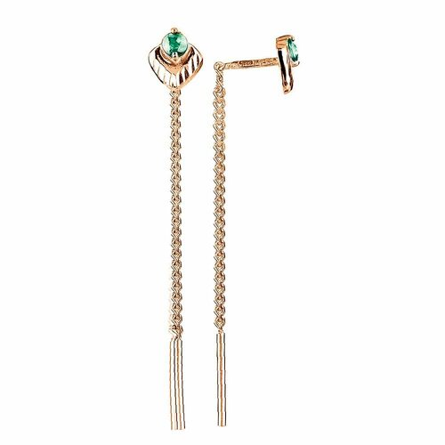 Серьги CORDE Позолоченные серьги протяжки с натуральными изумрудами, серебро, 925 проба, золочение, изумруд, размер 50 мм, длина 5 см, зеленый