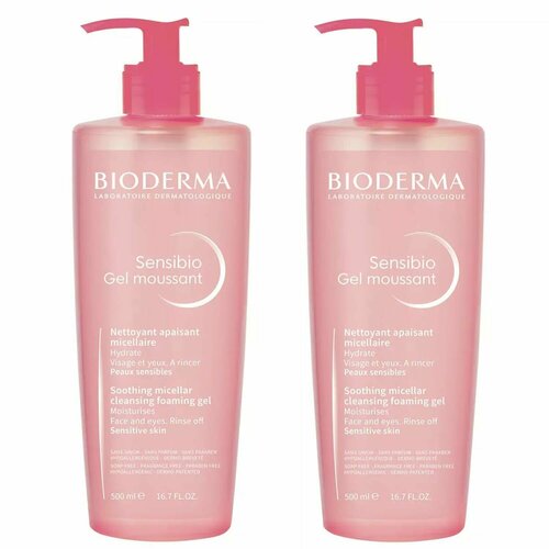 Bioderma Очищающий мицеллярный гель Sensibio для чувствительной кожи, 2 х 500 мл bioderma набор очищение и интенсивное увлажнение для чувствительной склонной к покраснениям и раздражениям кожи bioderma sensibio