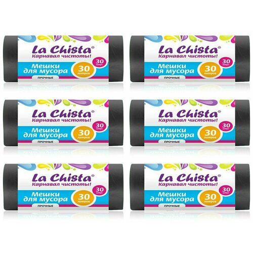 La Chista Мешки для мусора 30 л, 30 шт, черные, прочные, 6 упаковок