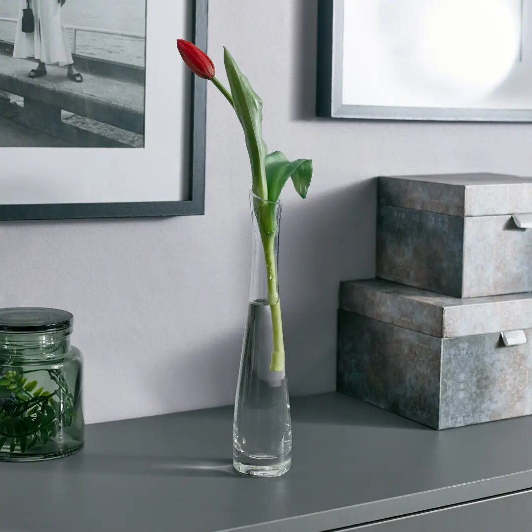 фото Ваза "розовая" малая стекло цвет прозрачный 27см