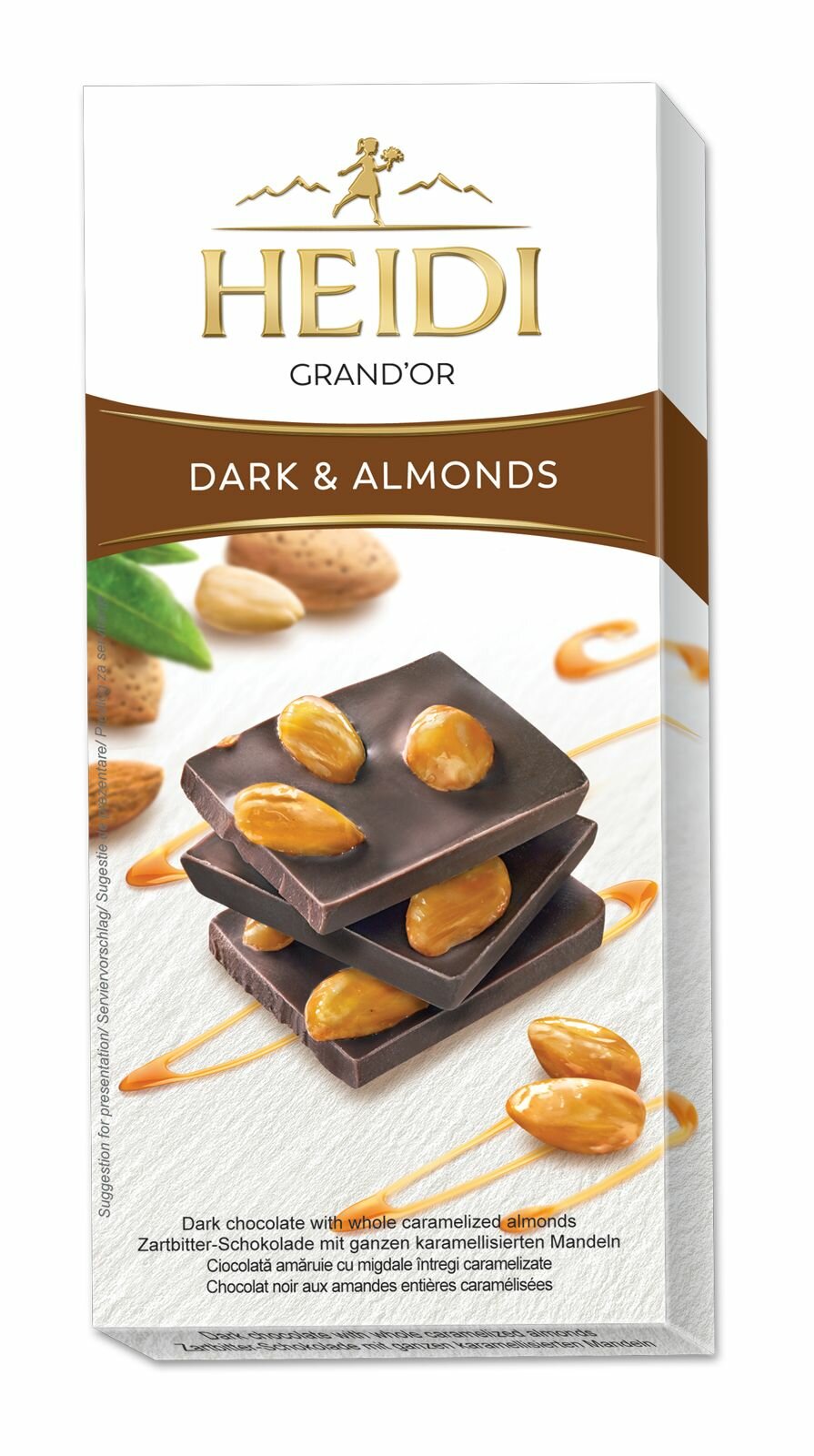 HEIDI dark Golden Almonds, темный шоколад с цельным карамелизированным миндалем, 100 гр