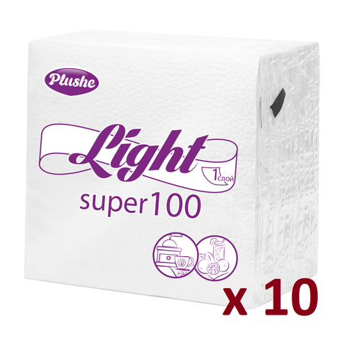 Салфетки Plushe Light Super однослойные, 75 листов, белые, 10 упак салфетки plushe standart однослойные 100 листов 10 упак