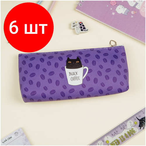 Комплект 6 шт, Пенал мягкий 200*85*30 MESHU Black cat, искусственная кожа