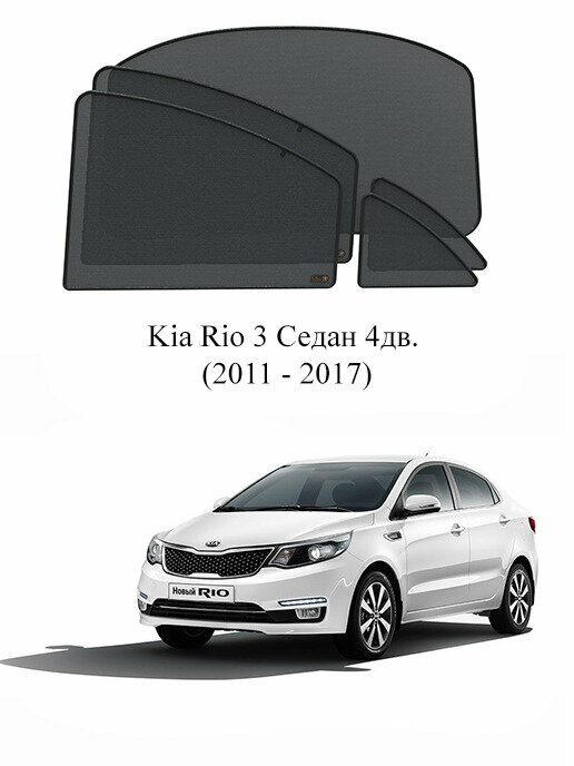 Каркасные автошторки на заднюю полусферу Kia Rio 3 Седан 4дв. (2011 - 2017)