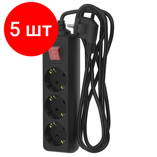 Комплект 5 штук Удлинитель сетевой фотон 16-33ЕS 3м 3 р 16А с выкл с заземл Черный 7259₽