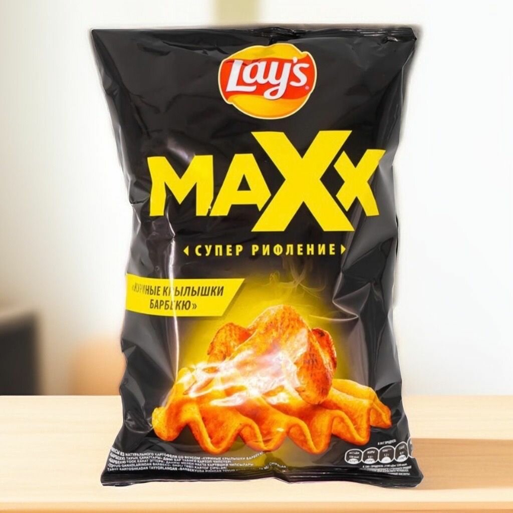 Картофельные рифлёные чипсы, Lays, "Maxx" 110 г со вкусом "Куриные крылышки барбекю"