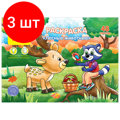 Комплект 3 шт, Раскраска А5 Мульти-Пульти Лесные животные, 48л, в папке раскраска мульти пульти домашние животные а5 48л в папке ра5п 44738 30шт