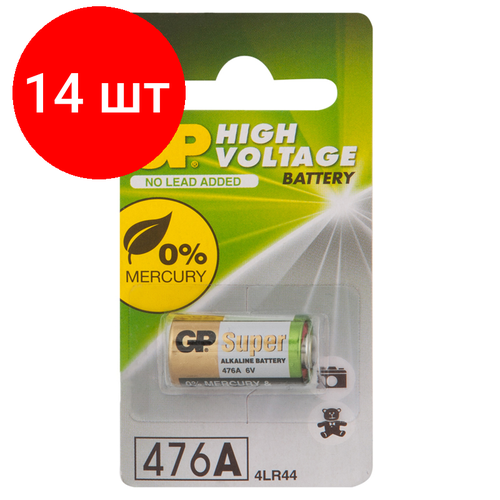 Комплект 14 шт, Батарейка GP 4LR44 (476AF, A544, V4034PX, PX28A) 6V алкалиновая, BC1 комплект 17 шт батарейка gp 4lr44 476af a544 v4034px px28a 6v алкалиновая bc1