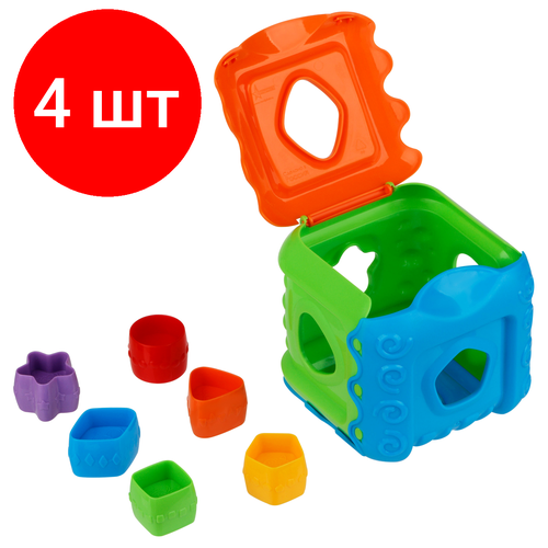 Комплект 4 шт, Дидактическия игрушка ТРИ совы сортер Кубик, 7 предметов (кубик, 6 формочек)