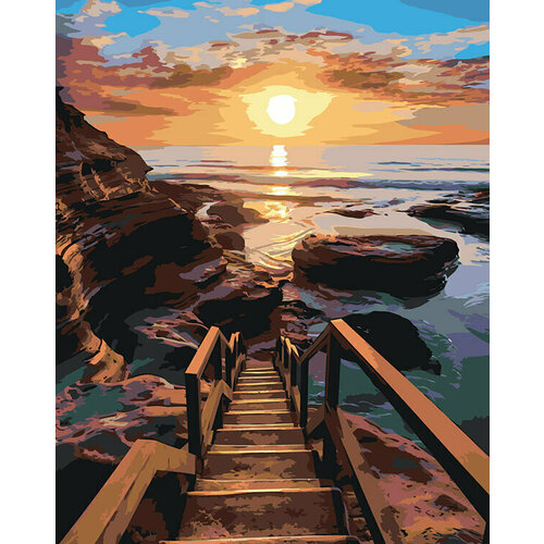 картина по номерам природа пейзаж с лодкой на море Картина по номерам Природа пейзаж с лестницей к морю