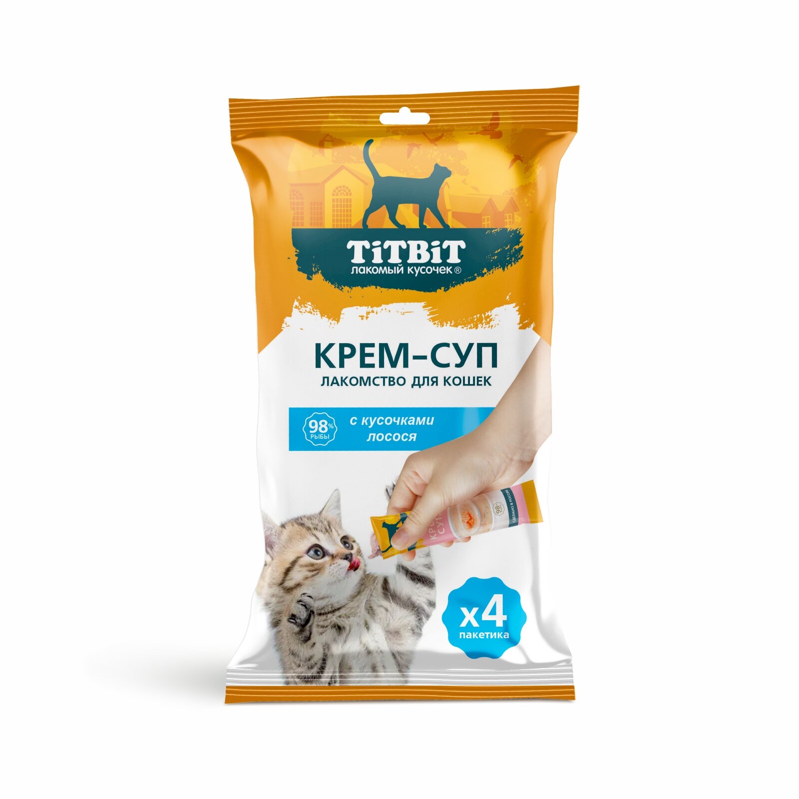 Лакомство для кошек TiTBiT Крем-суп с кусочками лосося 10г х 4 шт.