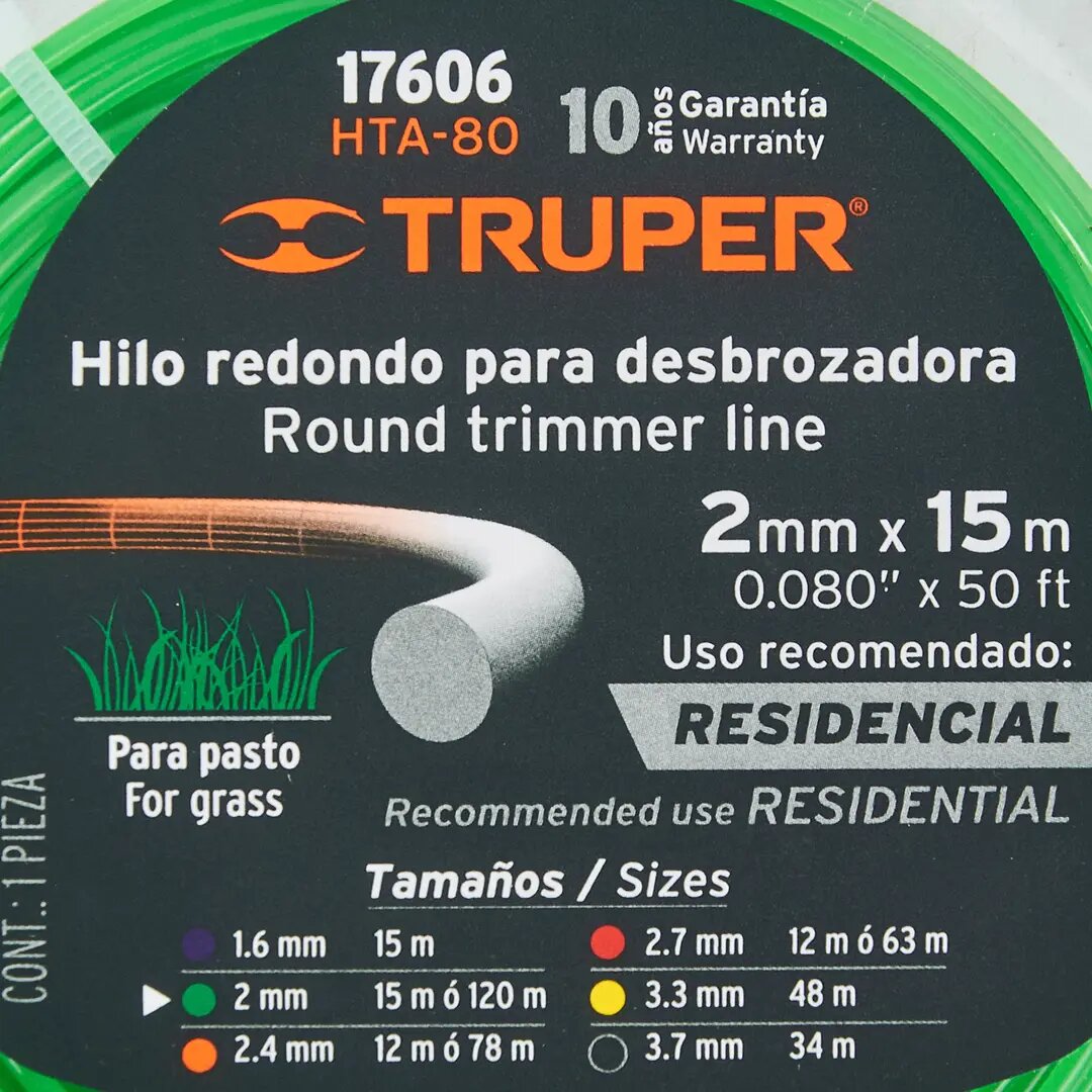 Леска для триммера Truper 17606 2 мм 15 м круглая