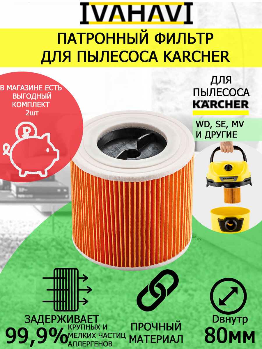 Патронный фильтр IVAHAVI для пылесоса Karcher WD/SE400/ MV/NT