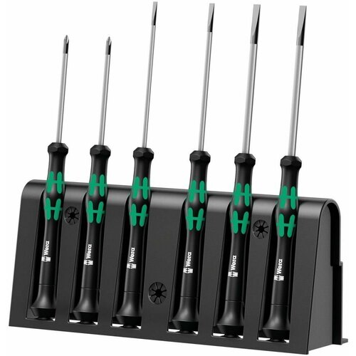 набор отверток wera kraftform micro set 12 sb 1 wera we 073675 2035/6 A Kraftform Micro Набор отвёрток прецизионных + подставка, 6 пр, PH 00x60/0x60, SL 0.30x1.8x60/0.40x2.0x60/0.40x2.5x80/0.50x3.0x80 Knipex