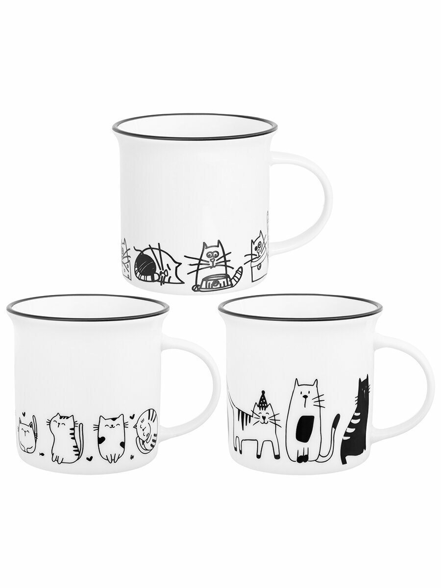 фото Кружка / чашка для кофе, чая 3 шт 240 мл Elan Gallery без кота жизнь НЕ ТА Жизнь кошек, Жизнь котят, Праздник у котят, набор