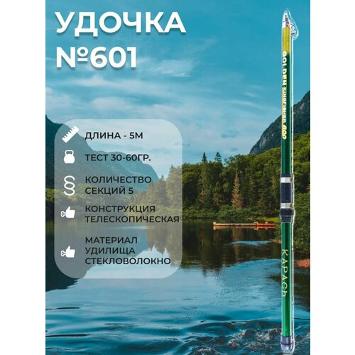 Удилище 601 стеклопластиковое телескопическое 5м Карась удилище с кольцами стекловолокно 5м