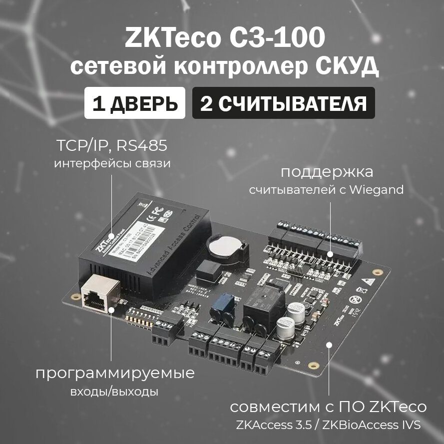 ZKTeco C3-100 сетевой контроллер СКУД для 1 двери / IP-контроллер для систем контроля доступа