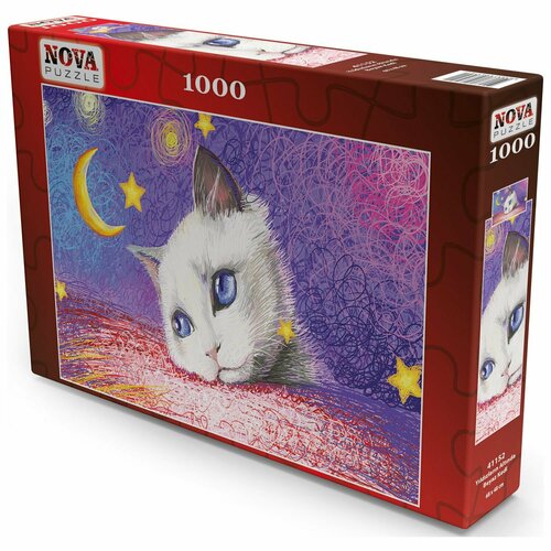 Пазл Nova 1000 деталей: Под звездами. Белый кот