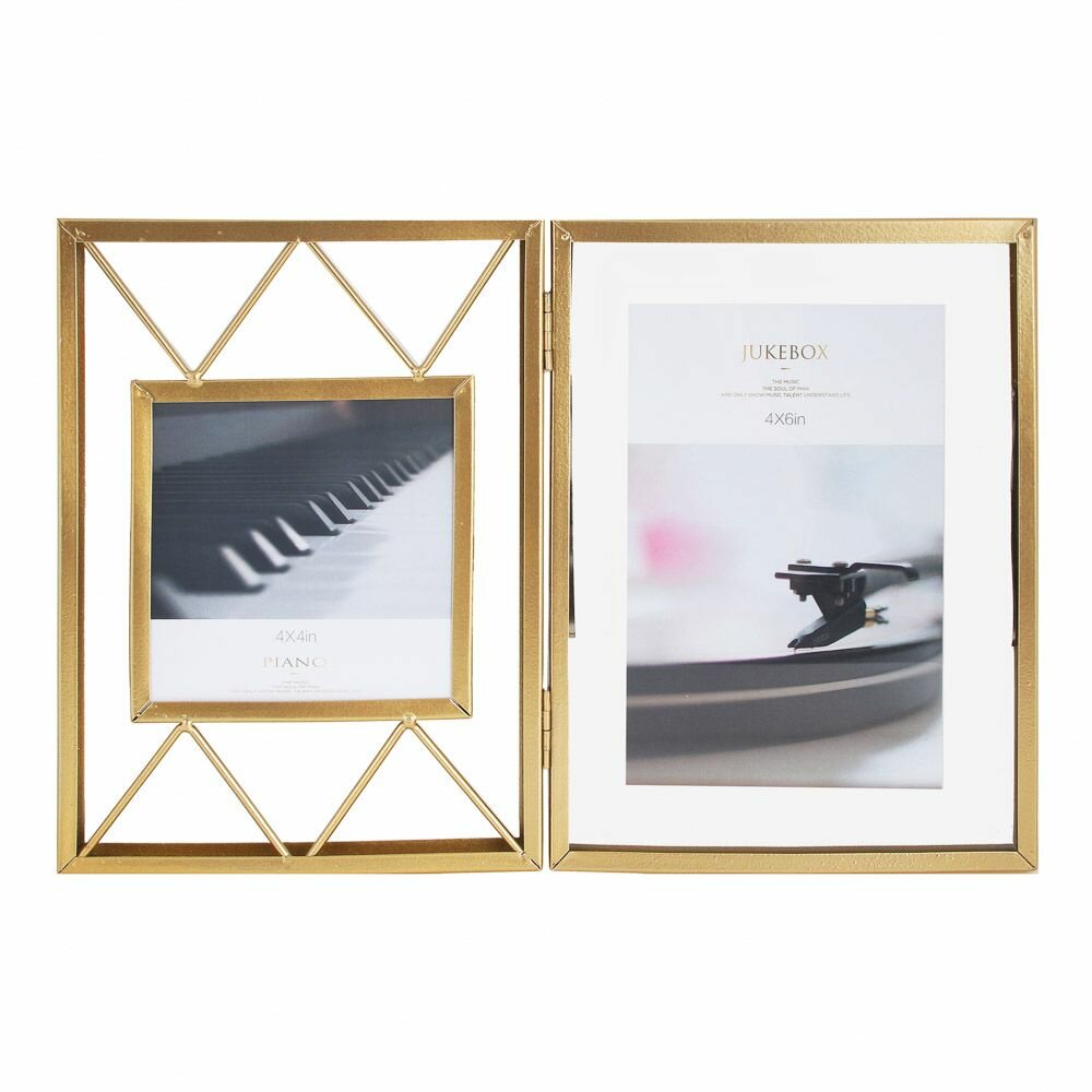 фото Фоторамка раскладная, на 2 фотографии, 30,5x20см, стекло, металл, пластик, цвет золото