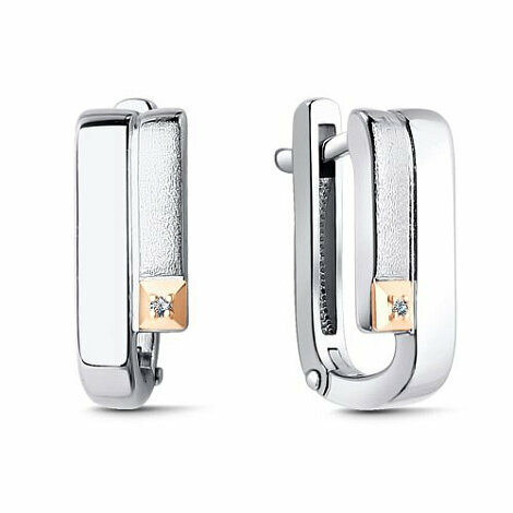 Серебряные серьги Алькор с золотой накладкой и бриллиантом 02-3892/000Б-00, Серебро 925°