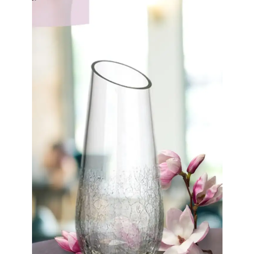 Ваза 220 мл. H- 23 см. для цветов, интерьера , декора, косой срез орнамент кракле стекло