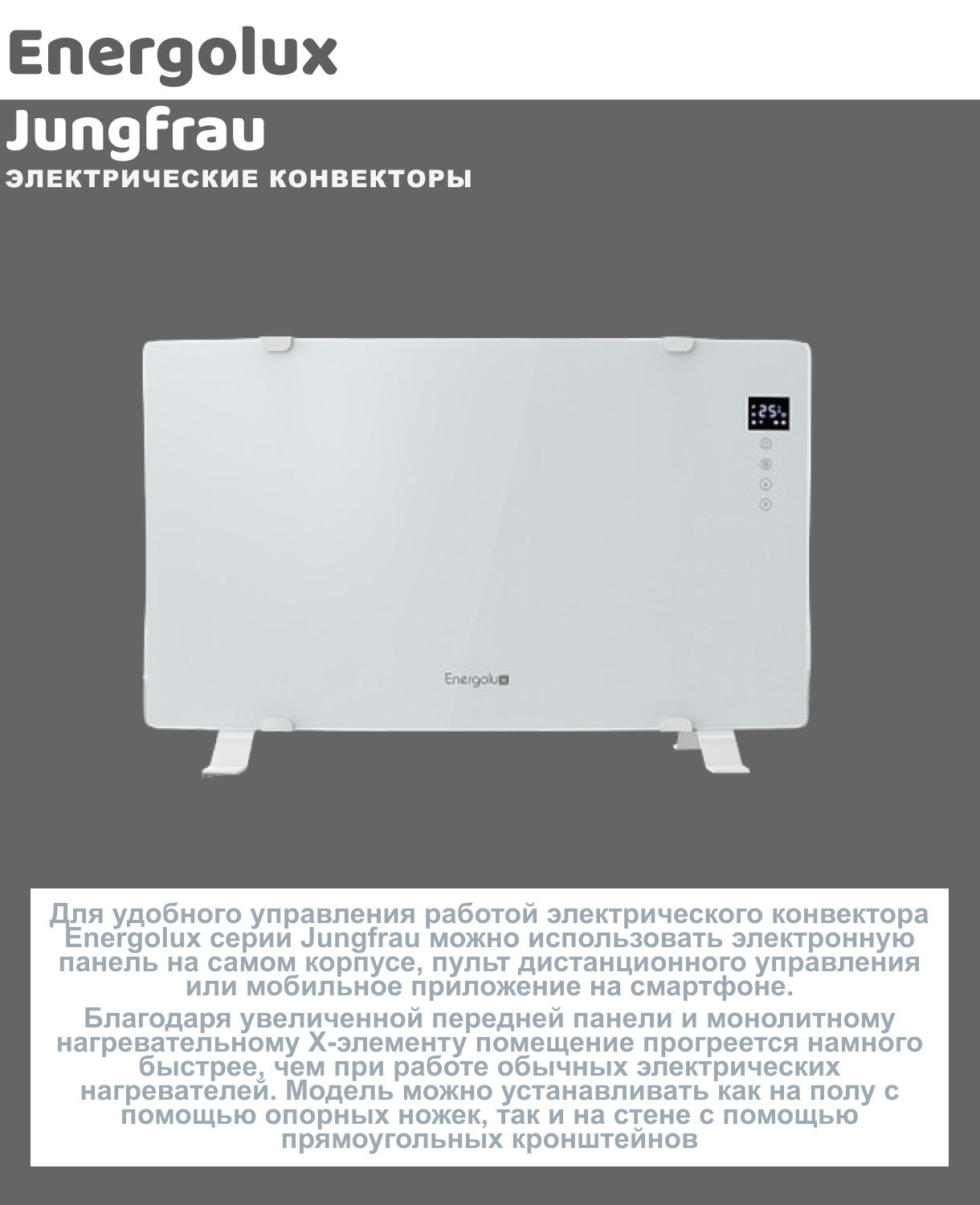 Электрический конвектор Energolux ECH-1000E-J1-WG белое стекло - фото №2