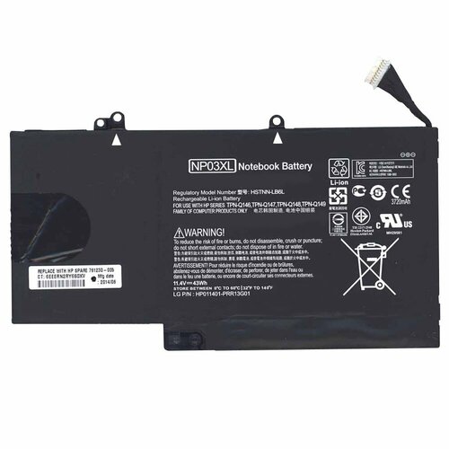 Аккумулятор для ноутбука HP Envy X360 15, Pavilion 13-a000 Series. 11.4V 3720mAh NP03XL, TPN-Q149 аккумулятор для ноутбука hp envy x360 15 pavilion 13 a000 series 11 4v 3720mah pn np03xl