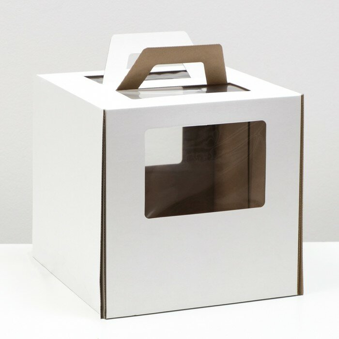 Коробка под торт UPAK LAND 2 окна, с ручками, белая, 28х28х28 см