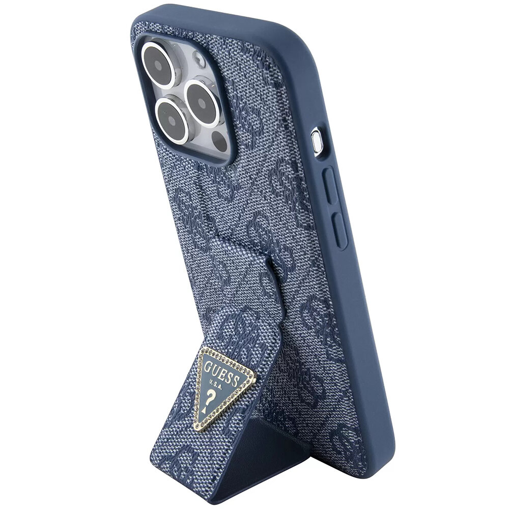 Чехол CG Mobile Guess Grip Stand PU 4G Triangle Diamond Metal Logo для iPhone 15 Pro Max синий — фото 1