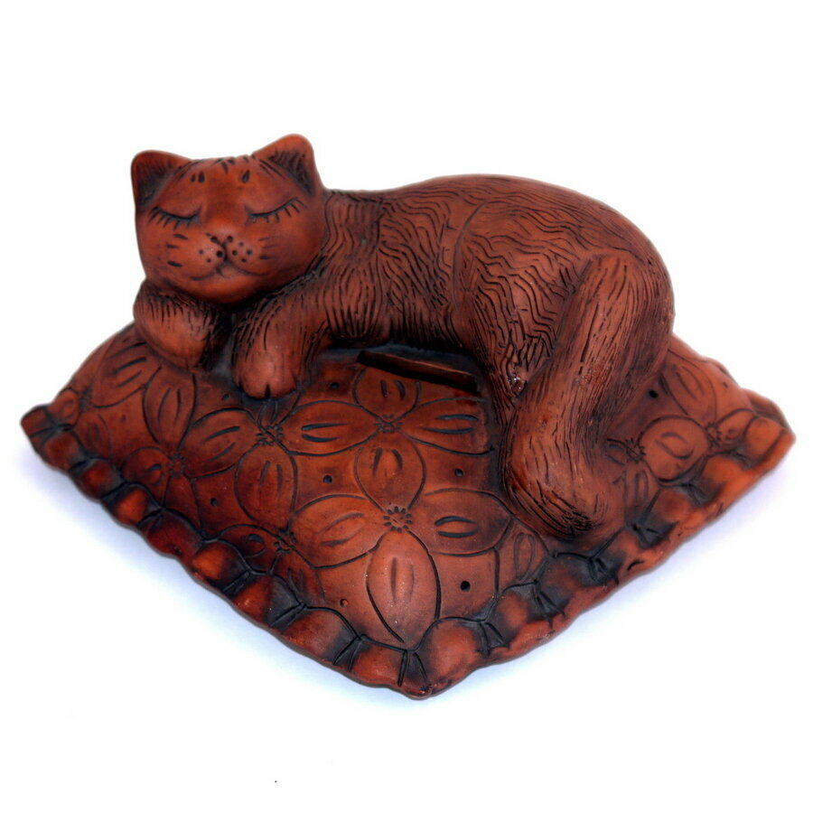 Копилка Кошка на подушке, глина, керамика, ручная работа
