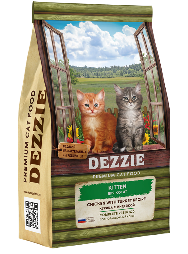 Корм сухой для котят кошачий премиум 2 кг DEZZIE (Дэззи) Kitten, Курица с Индейкой